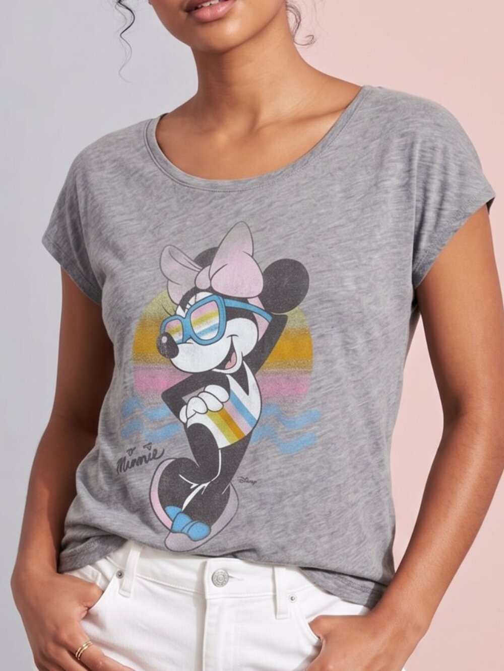 NWT Hollister Disney Minnie Mouse Graphic Scoop Neck Dolman Tee Grey XXS